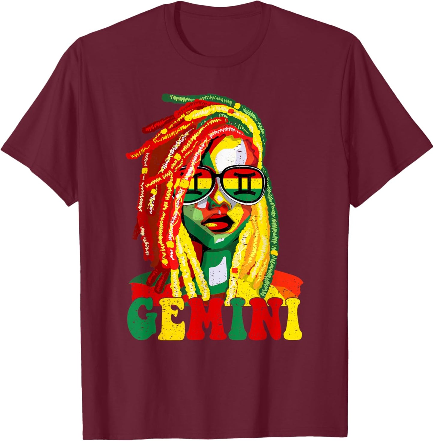 Gemini Queen Black Women Loc'd Girl Zodiac Sign Birthday T-Shirt - T-Shirt | Maroon