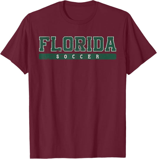Florida Soccer Green Vintage Text T-Shirt - T-Shirt | Maroon