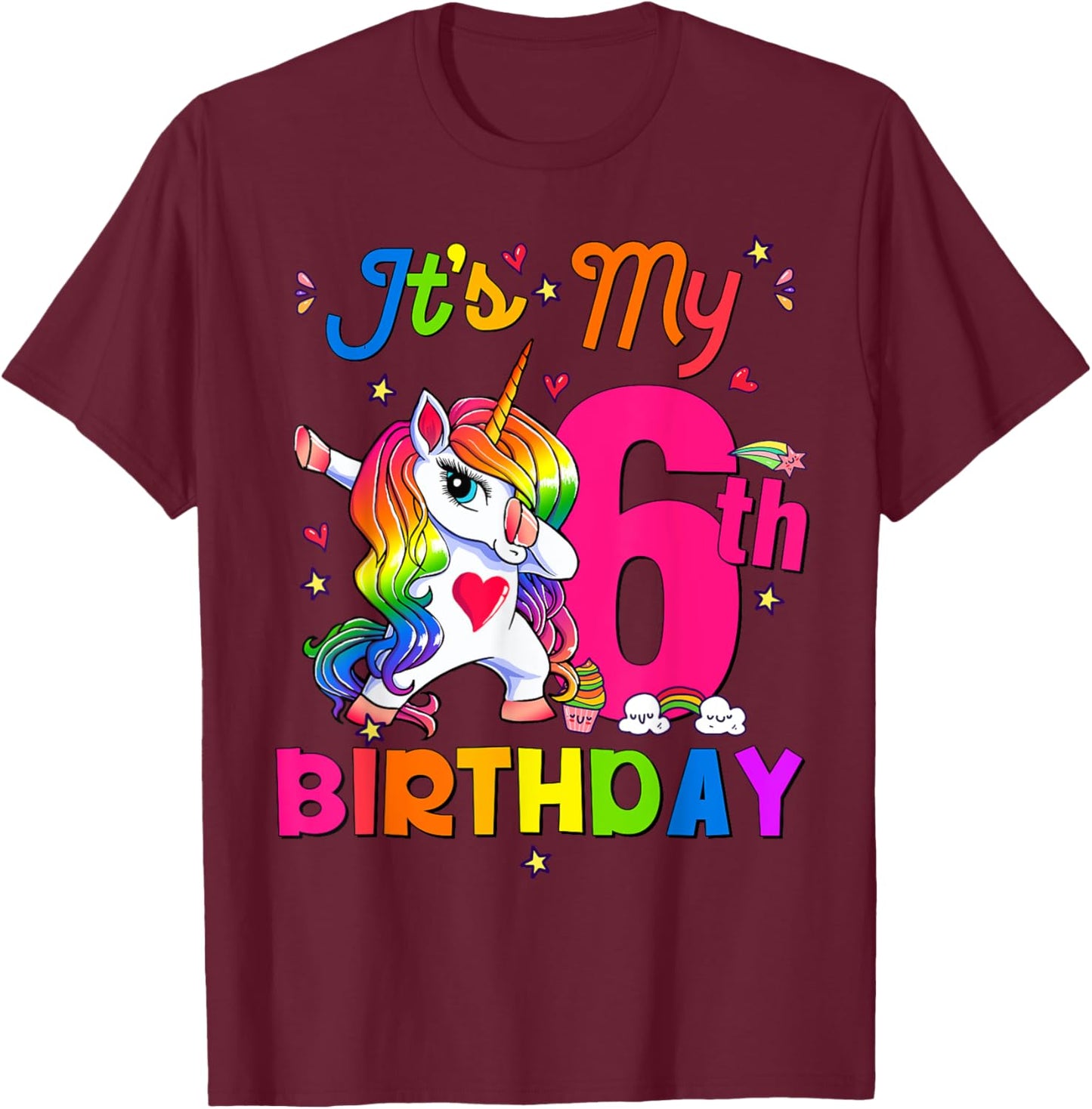 6 Years Old Unicorn It's My 6th Birthday Girl Party T-Shirt - T-Shirt | Maroon