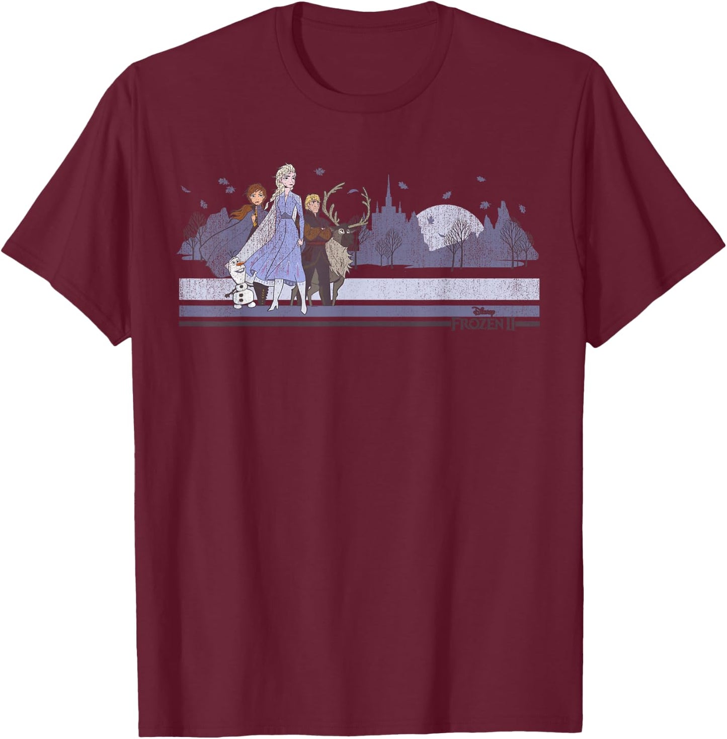 Disney Frozen 2 Group Distressed Poster T-Shirt - T-Shirt | Maroon