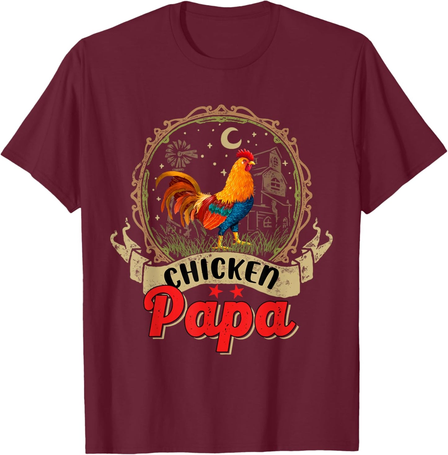 Vintage Chicken Papa Costume Chicken Lover Farmer Family T-Shirt - T-Shirt | Maroon
