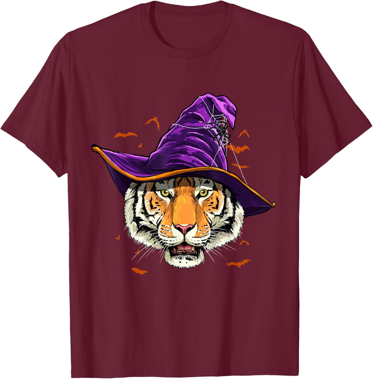 Tiger Witch Hat Funny Halloween Tiger Lover Whisperer T-Shirt - T-Shirt | Maroon