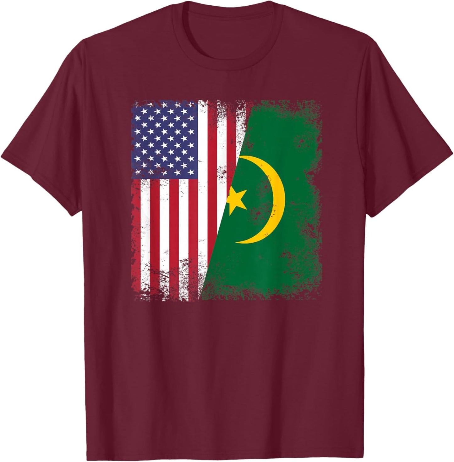Half Mauritanian Flag | Vintage Mauritania USA Gift T-Shirt - T-Shirt | Maroon