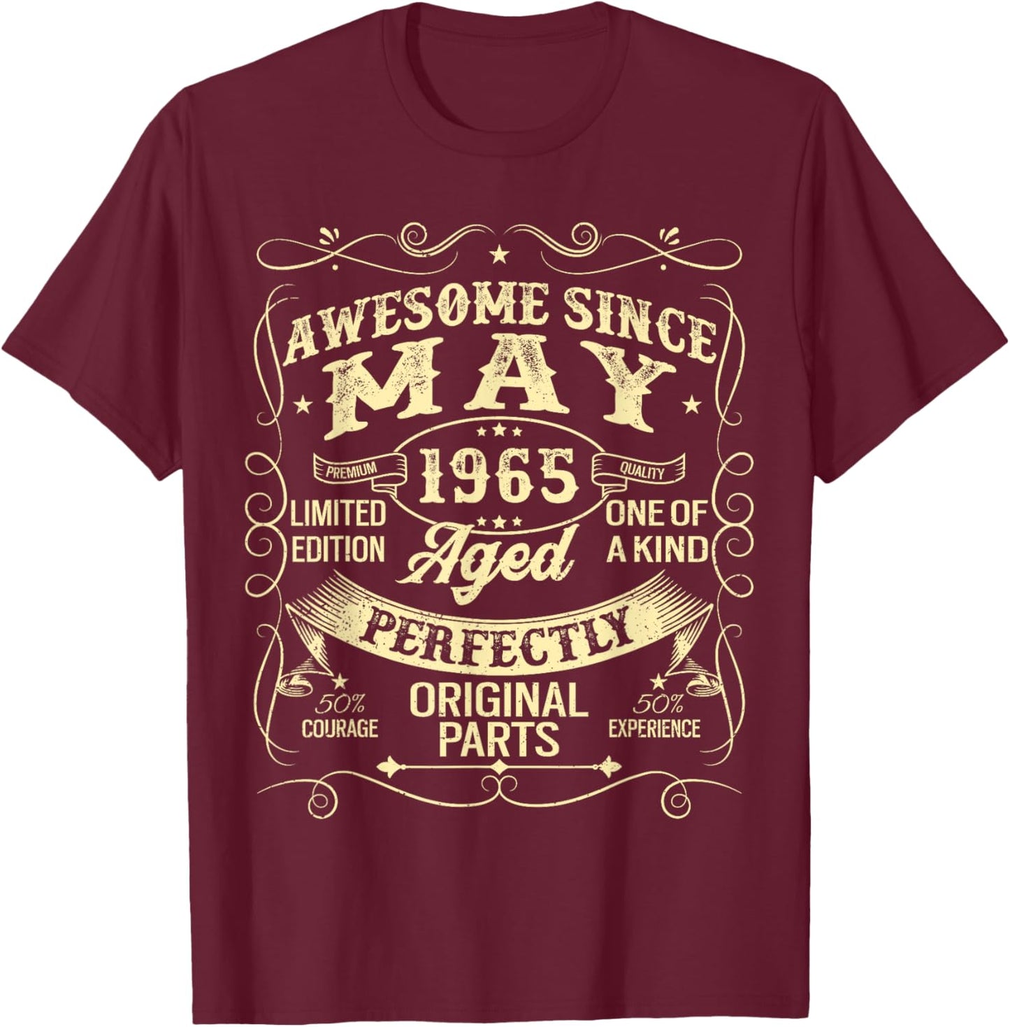 Awesome Since May 1965 Year Of Birth Birthday 1965 Vintage T-Shirt - T-Shirt | Maroon