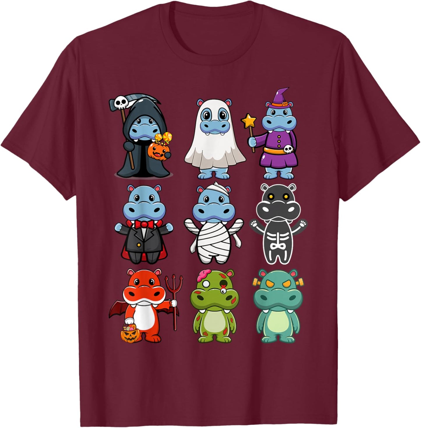 Hippo Spooky Ghost Boo-Jee Horror Pumpkin Hippo Halloween T-Shirt - T-Shirt | Maroon