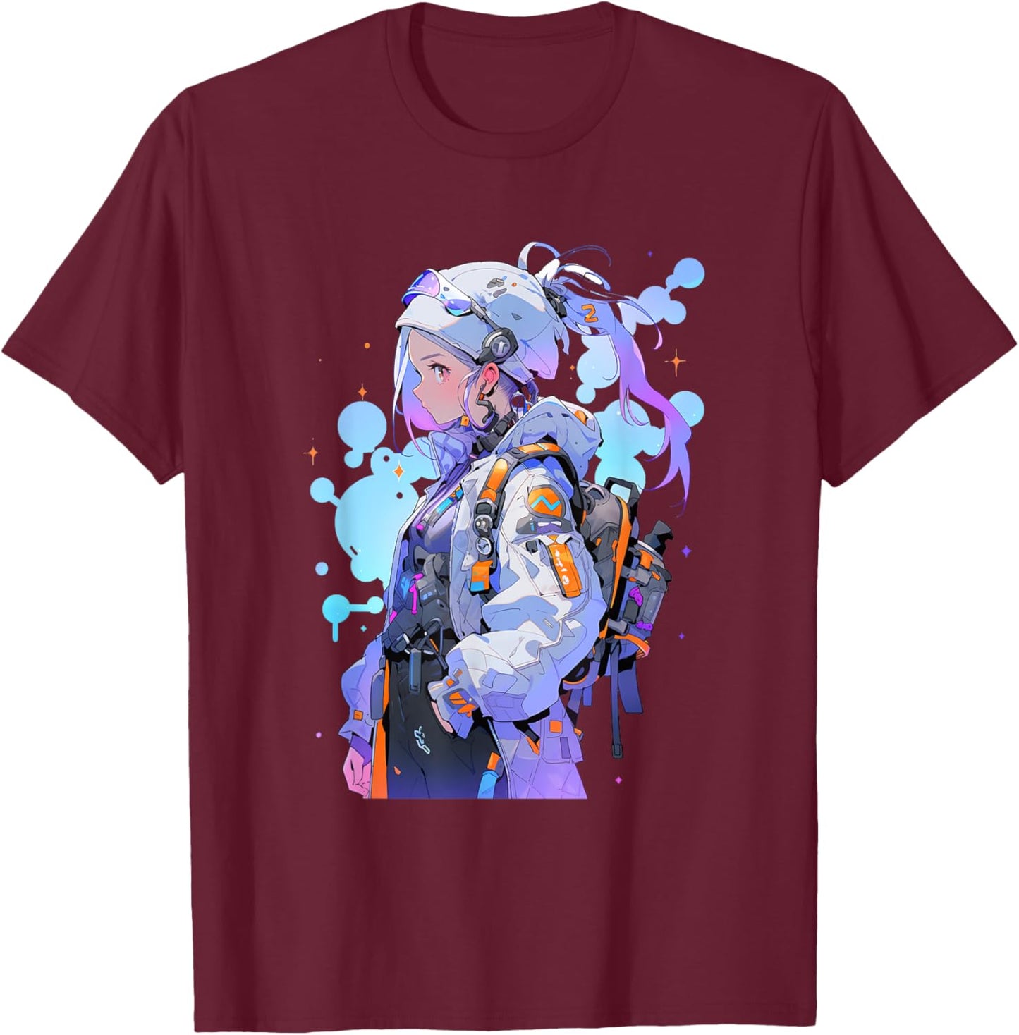 Anime Girl Anime Otaku Japanese Aesthetic | Cyberpunk T-Shirt - T-Shirt | Maroon