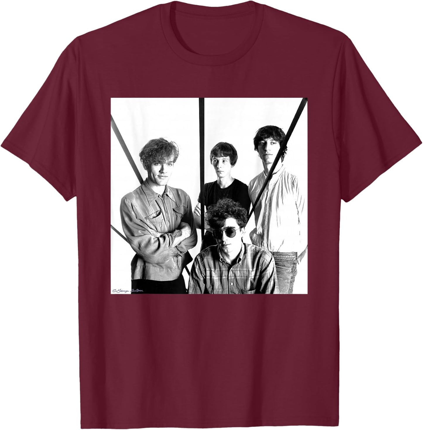 REM New York Band Photo by George DuBose T-Shirt - T-Shirt | Maroon