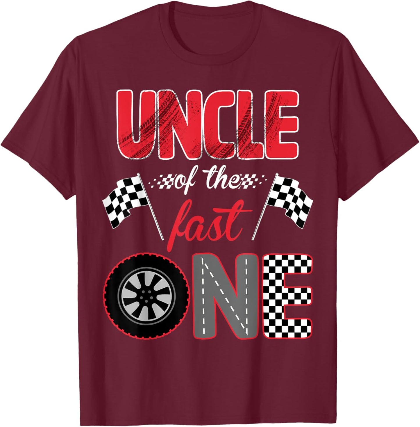 Uncle Of The Fast One Birthday 1st Race Car Family T-Shirt - T-Shirt | Maroon