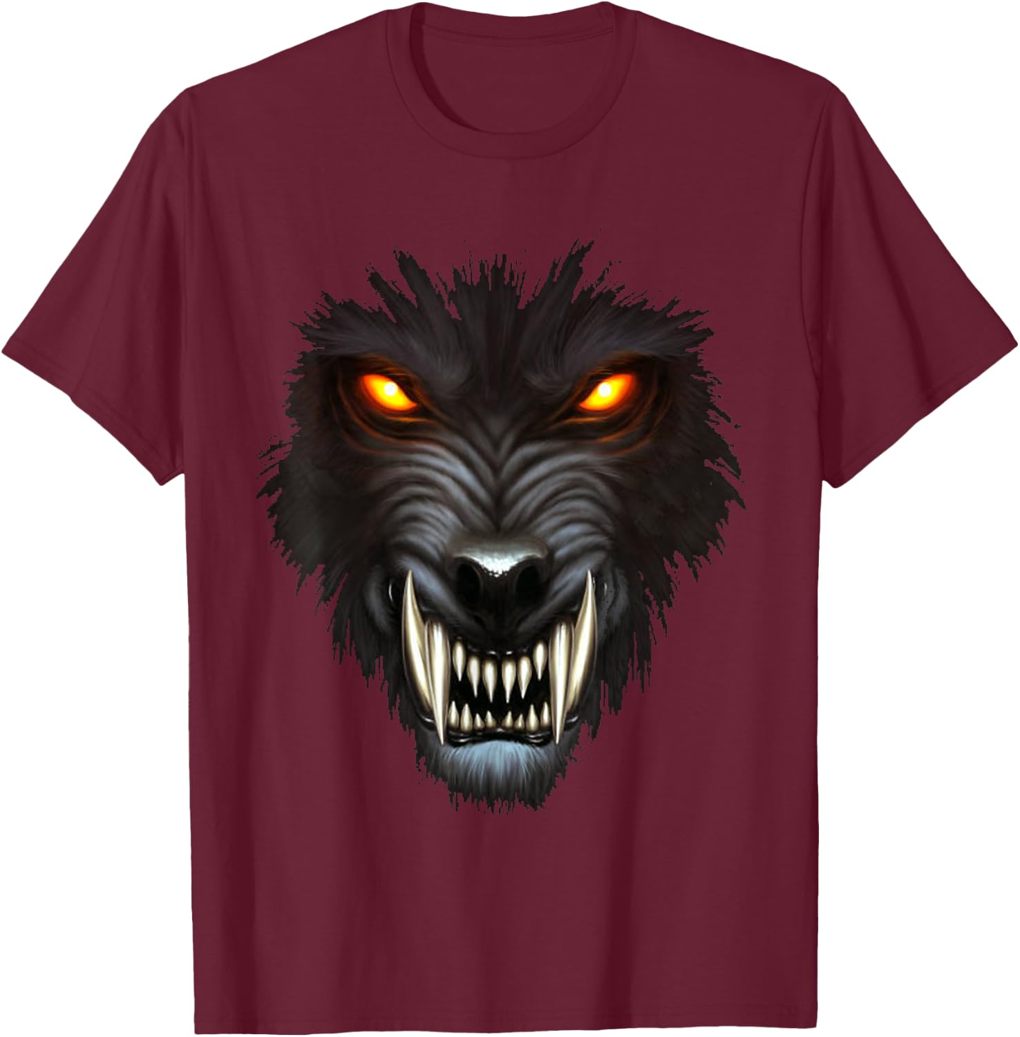 Werewolf Face Full Moon Scary Wolf Spooky Halloween Monster T-Shirt - T-Shirt | Maroon