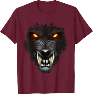 Werewolf Face Full Moon Scary Wolf Spooky Halloween Monster T-Shirt - T-Shirt | Maroon