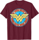 DC Wonder Woman Logo Circle Distressed T-Shirt - T-Shirt | Maroon