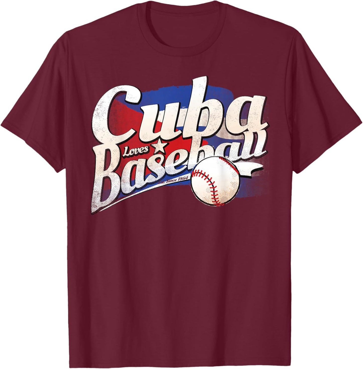 Cuba Baseball Shirt Cuban Flag Patriotic T-Shirt - T-Shirt | Maroon
