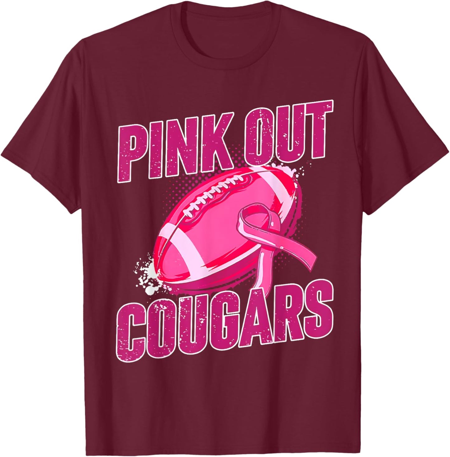 Cougars Pink Out Football Tackle Breast Cancer T-Shirt - T-Shirt | Maroon