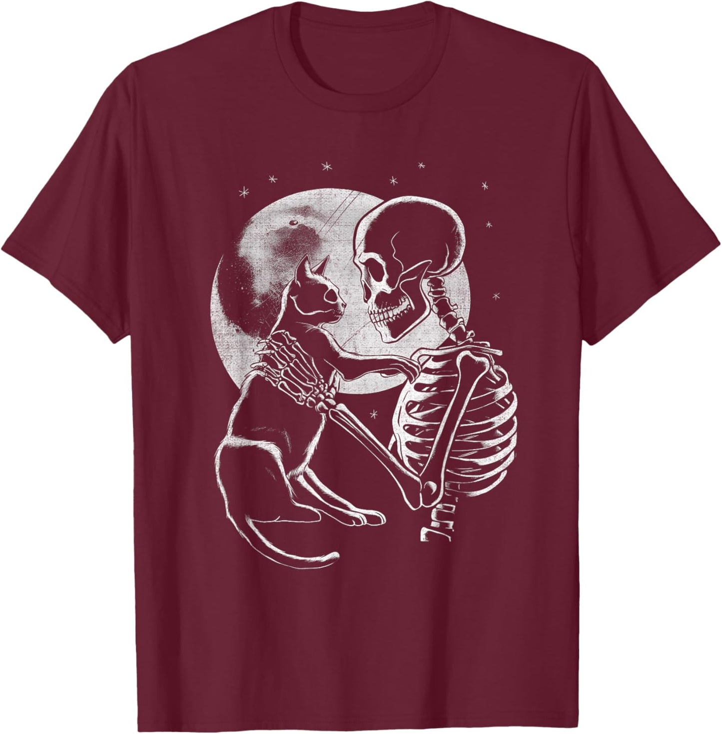 Skeleton Holding A Cat Funny Halloween Men Women Girl Kids T-Shirt - T-Shirt | Maroon