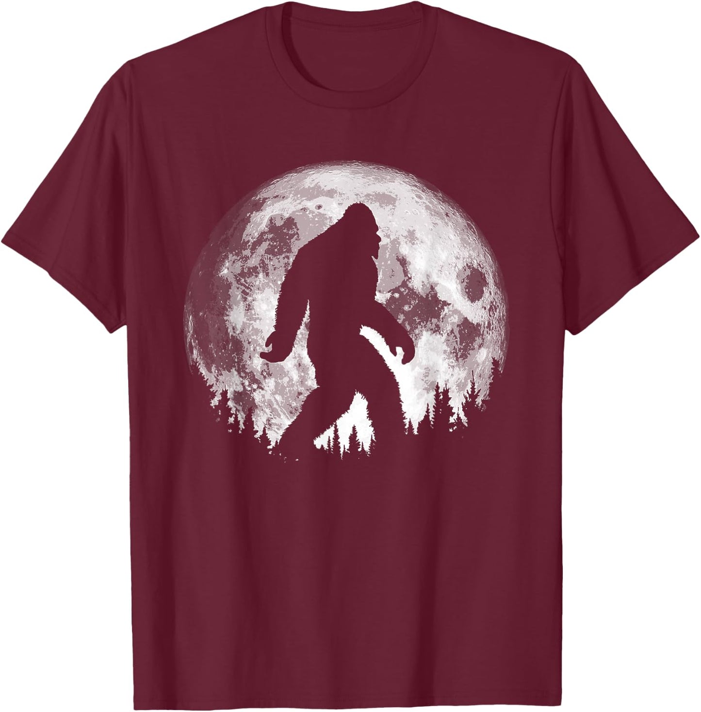 Bigfoot Night Stroll! Cool Full Moon & Trees Sasquatch T-Shirt - T-Shirt | Maroon