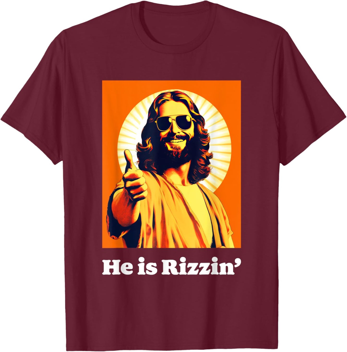 He Is Risen Cool Jesus Rizzin Funny Easter T-Shirt - T-Shirt | Maroon