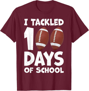 I Tackled 100 Days Of School Football 100th Day Party Boys T-Shirt - T-Shirt | Maroon