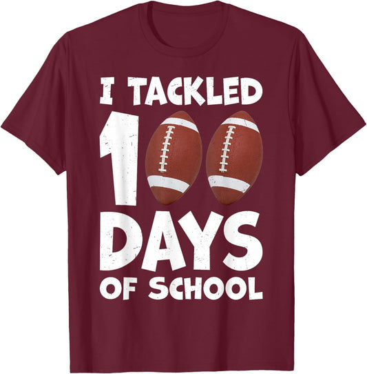 I Tackled 100 Days Of School Football 100th Day Party Boys T-Shirt - T-Shirt | Maroon
