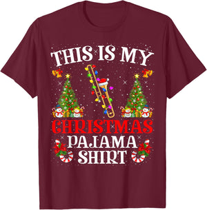This Is My Christmas Pajama Shirt Lighting Trombone Xmas T-Shirt - T-Shirt | Maroon