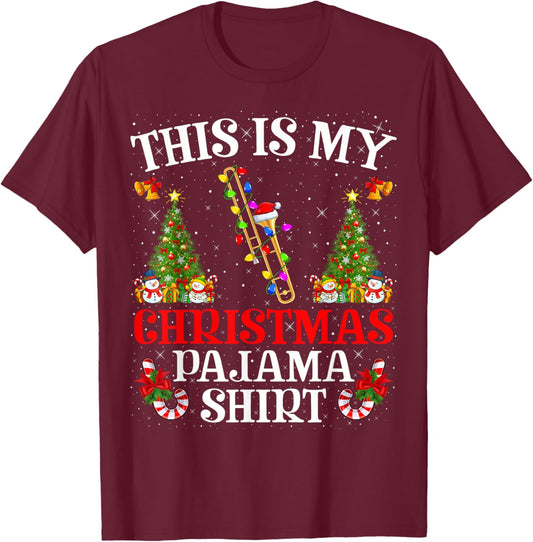 This Is My Christmas Pajama Shirt Lighting Trombone Xmas T-Shirt - T-Shirt | Maroon