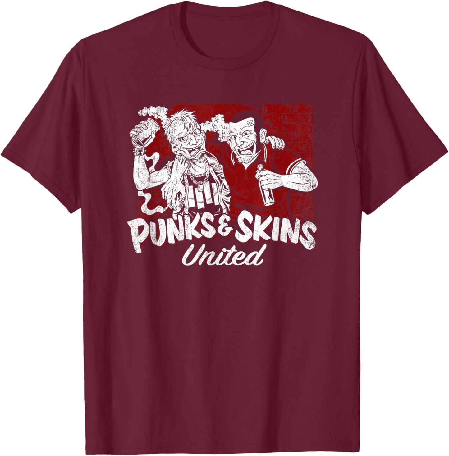 Punks and Skins United Oi Oi Oi! Street Punks & Skinheads T-Shirt - T-Shirt | Maroon