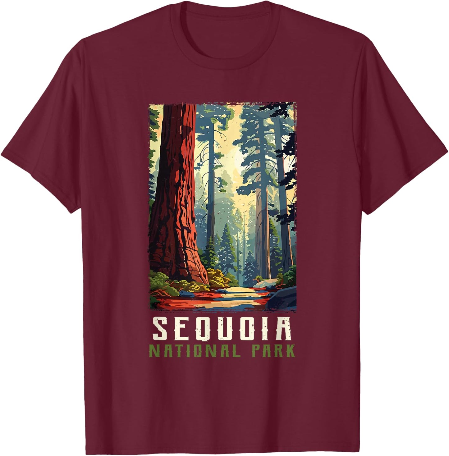 Retro Vintage Sequoia National Park for kids Hiking Camping T-Shirt - T-Shirt | Maroon
