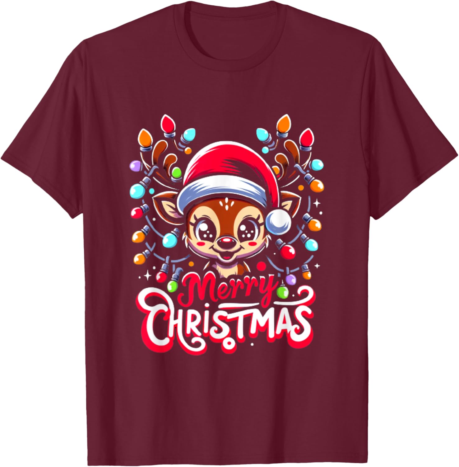 Merry Christmas Cute Reindeer Xmas Family Men Women T-Shirt - T-Shirt | Maroon
