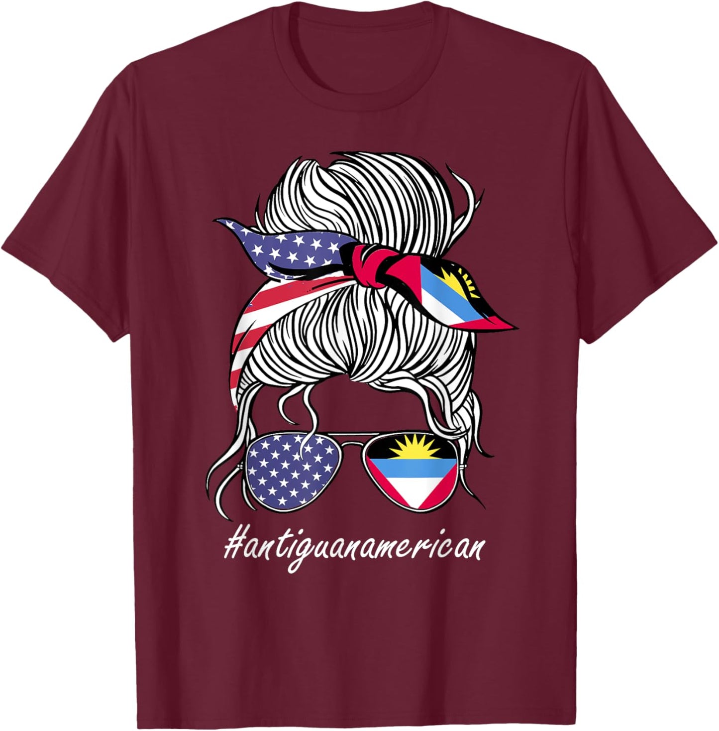 Antigua & Barbuda Heritage American Women Girl Anigua Flag T-Shirt - T-Shirt | Maroon