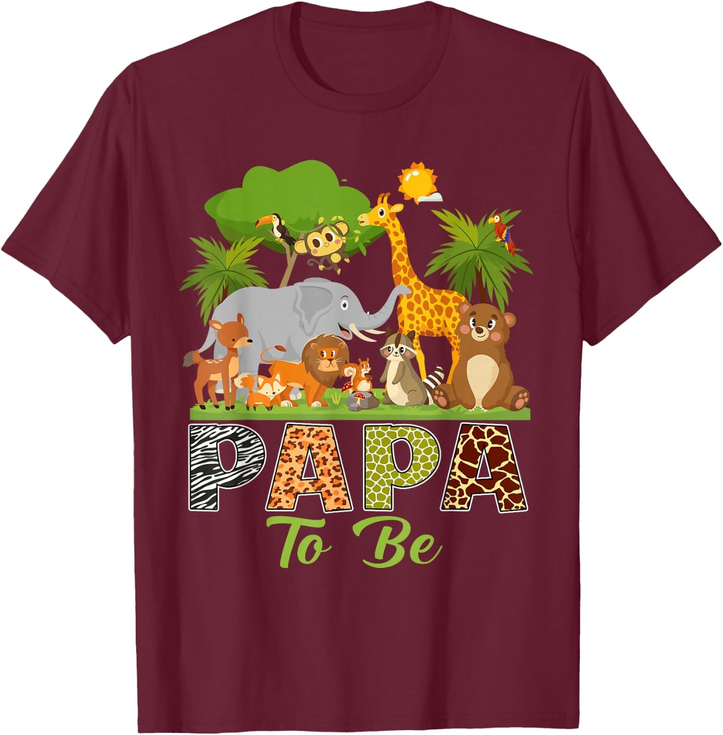 Soon To Be Papa Jungle Animal Safari Baby Announcement T-Shirt - T-Shirt | Maroon