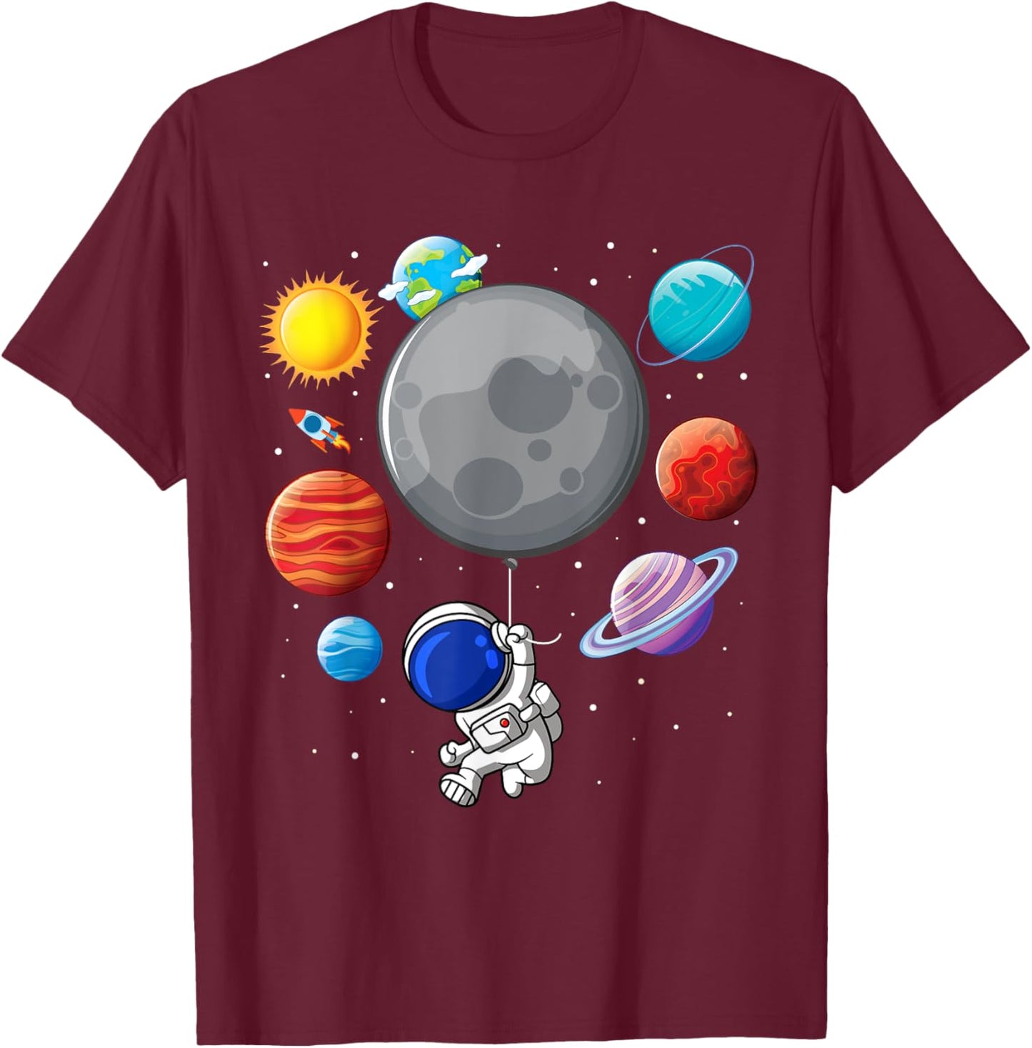 Astronaut Holding Planet Balloons Solar-System Space Kids T-Shirt - T-Shirt | Maroon