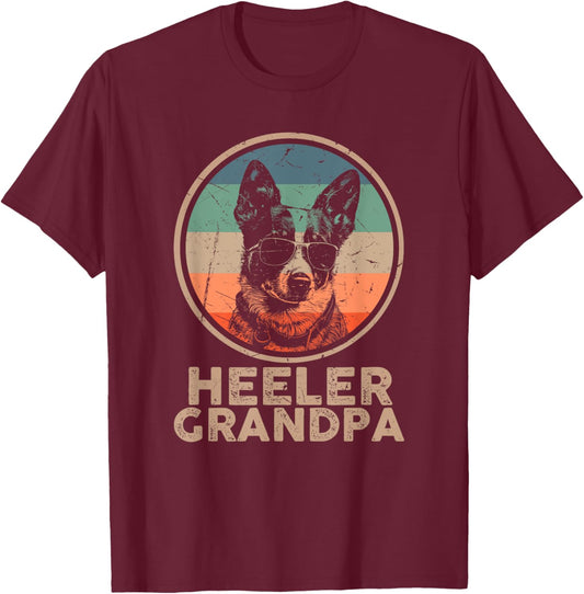Vintage Heeler Dog Grandpa Grandpaw Dog Lover Gifts Men Dad T-Shirt - T-Shirt | Maroon