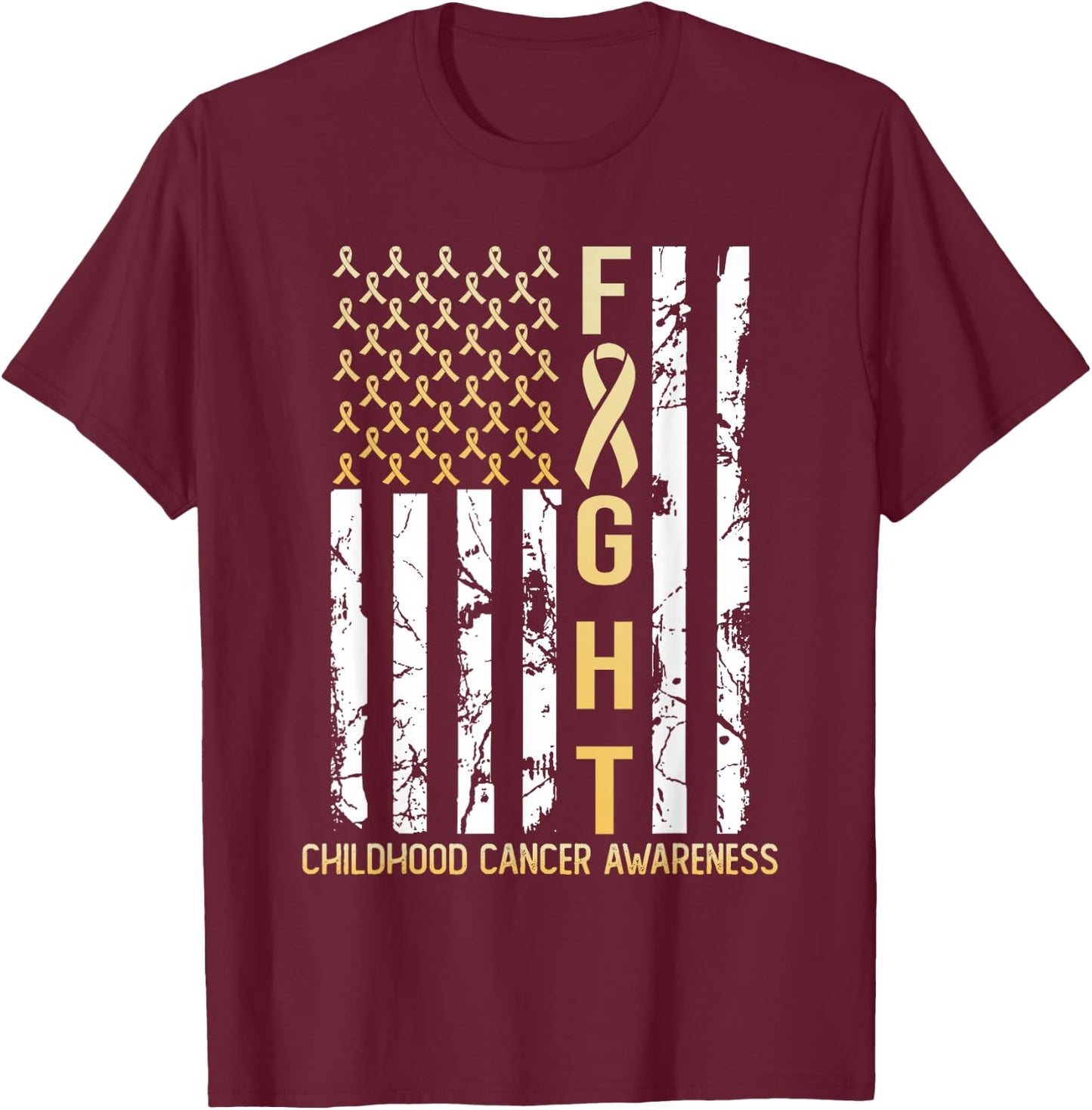USA Gold Flag Childhood Cancer Awareness Month September T-Shirt - T-Shirt | Maroon