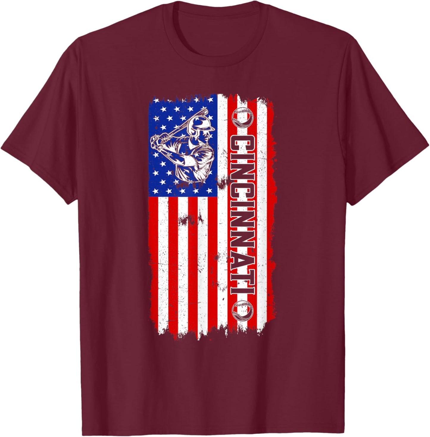 Vintage Style Cincinnati Baseball and Men T-Shirt - T-Shirt | Maroon