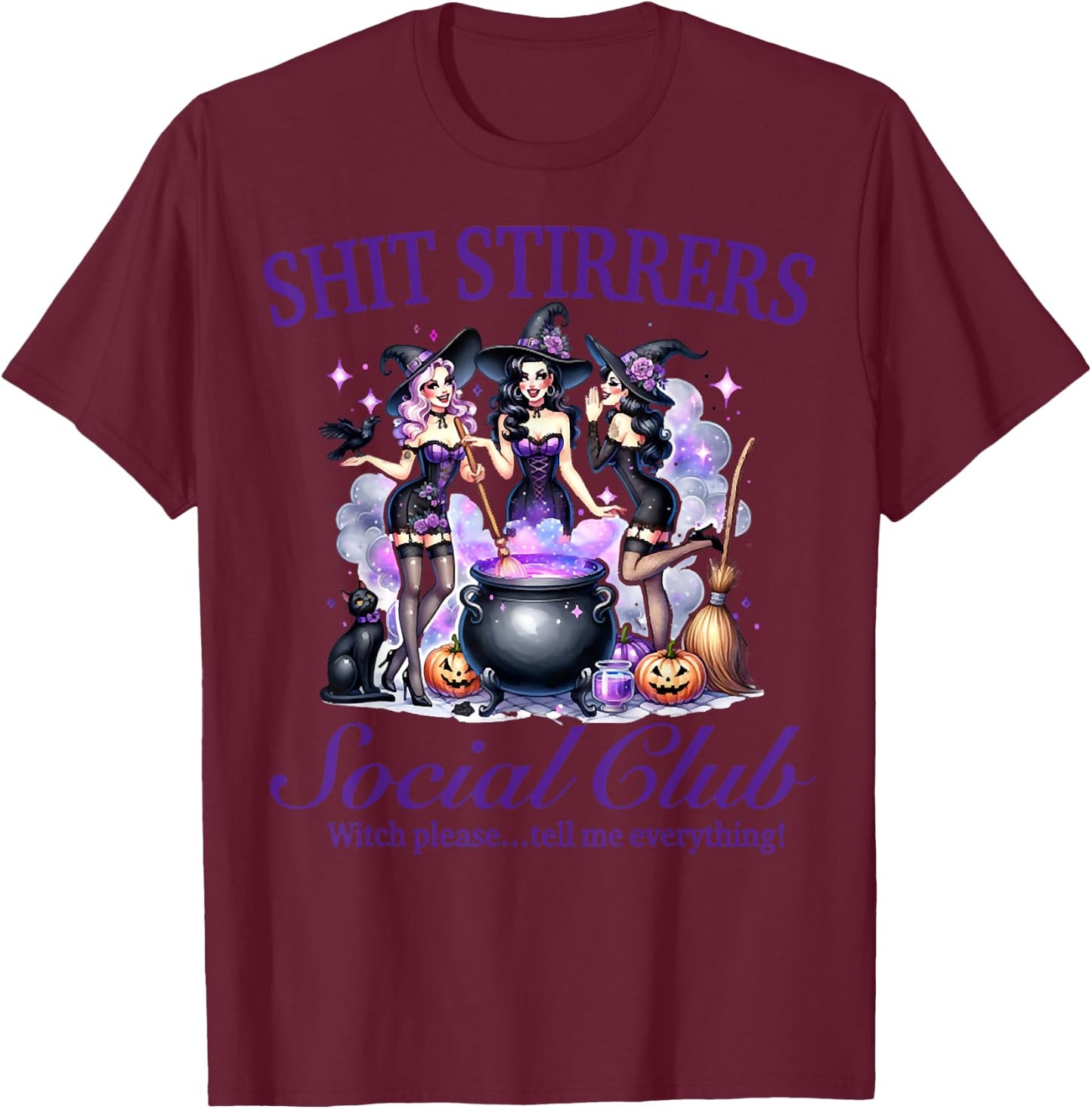 Shit Stirrers Social Club Purple Witches Halloween Outfit T-Shirt - T-Shirt | Maroon