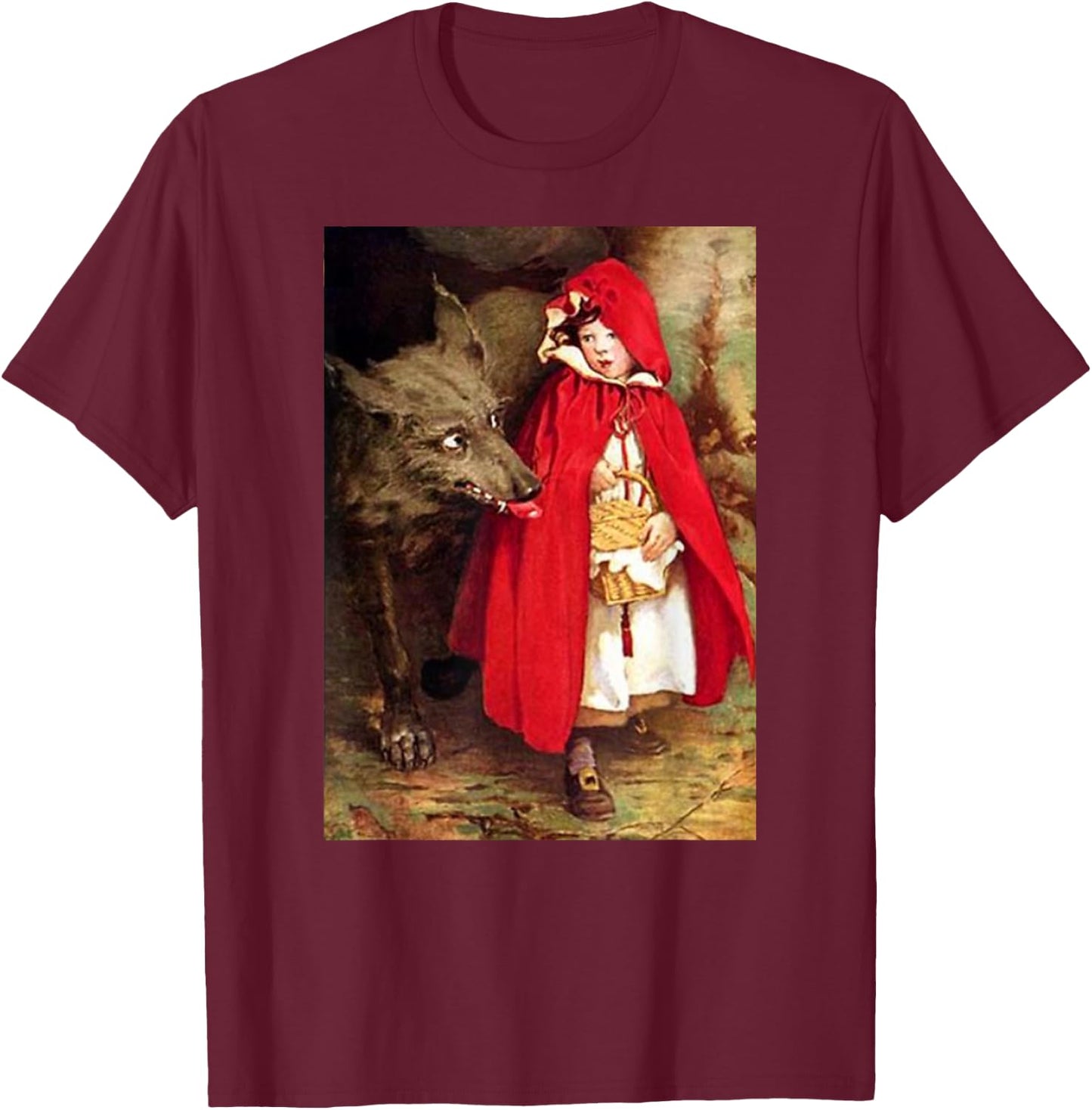 Vintage Fairytales Bad Wolf and Little Red Riding Hood T-Shirt - T-Shirt | Maroon