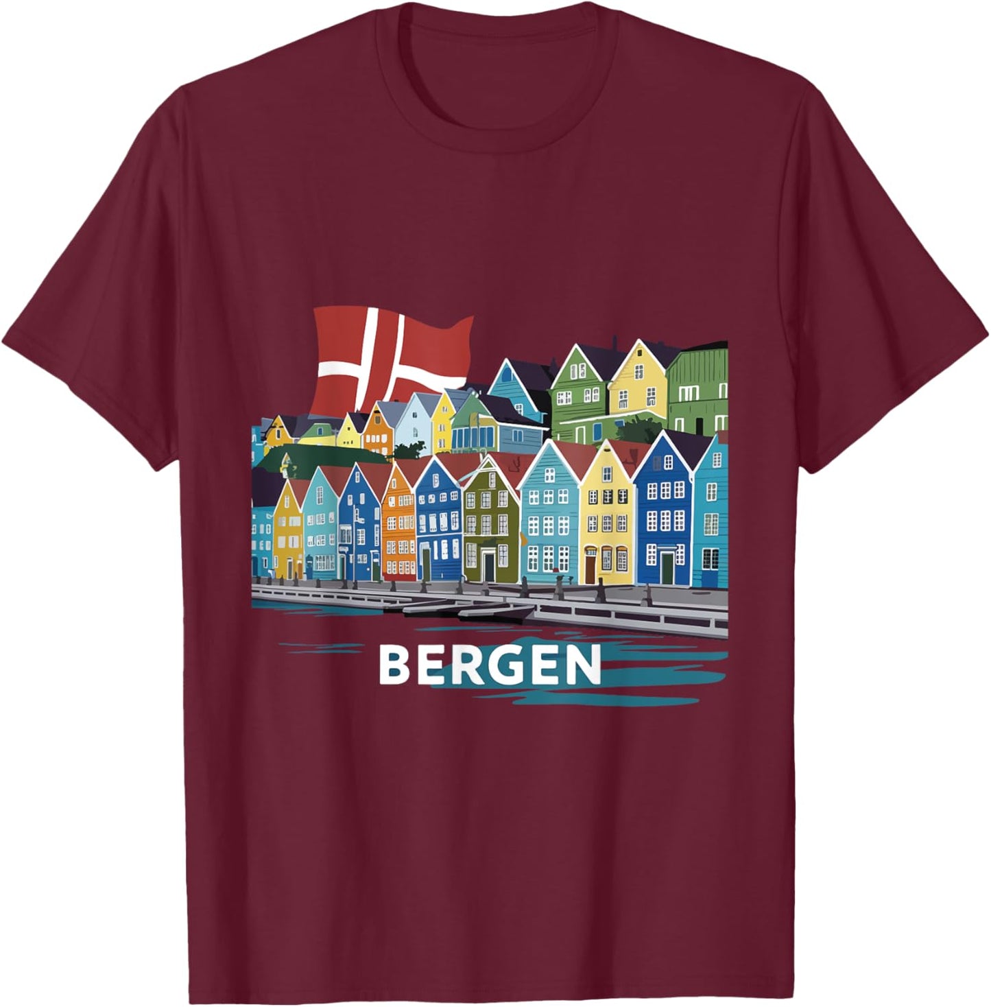 Fjord Bergen Norway Costume Fjords of Norway Harbor City T-Shirt - T-Shirt | Maroon