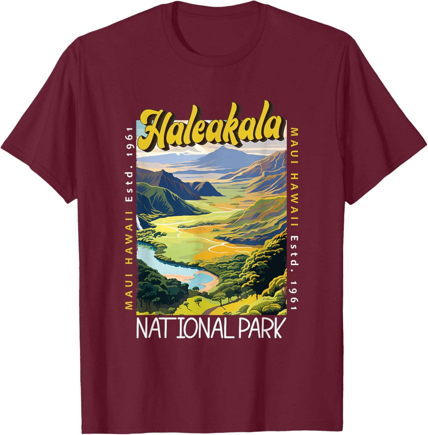 Haleakala National Park Illustration Retro Distressed T-Shirt - T-Shirt | Maroon