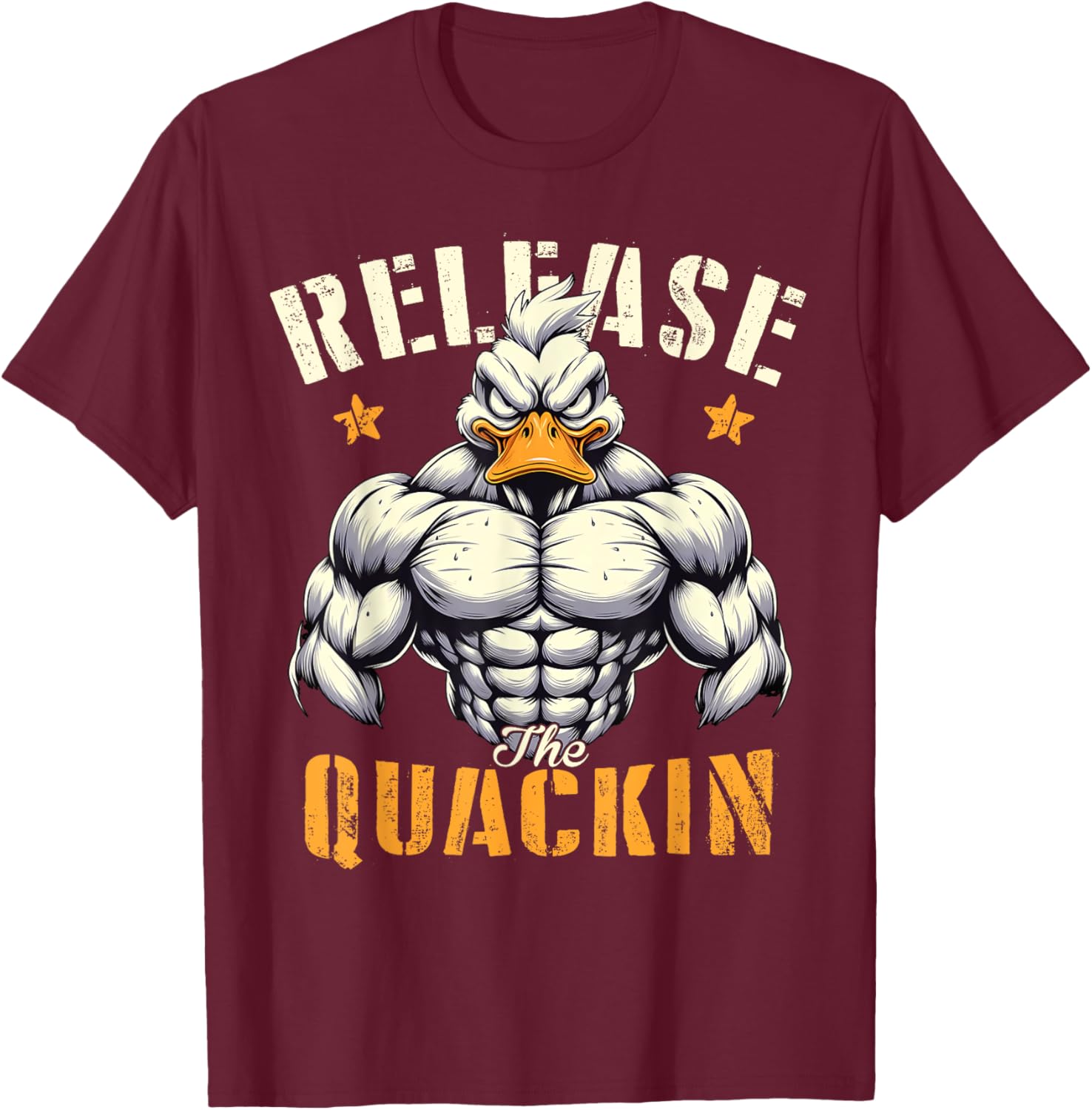 Release The Quackin Muscle Duck Funny Workout Gym Sayings T-Shirt - T-Shirt | Maroon