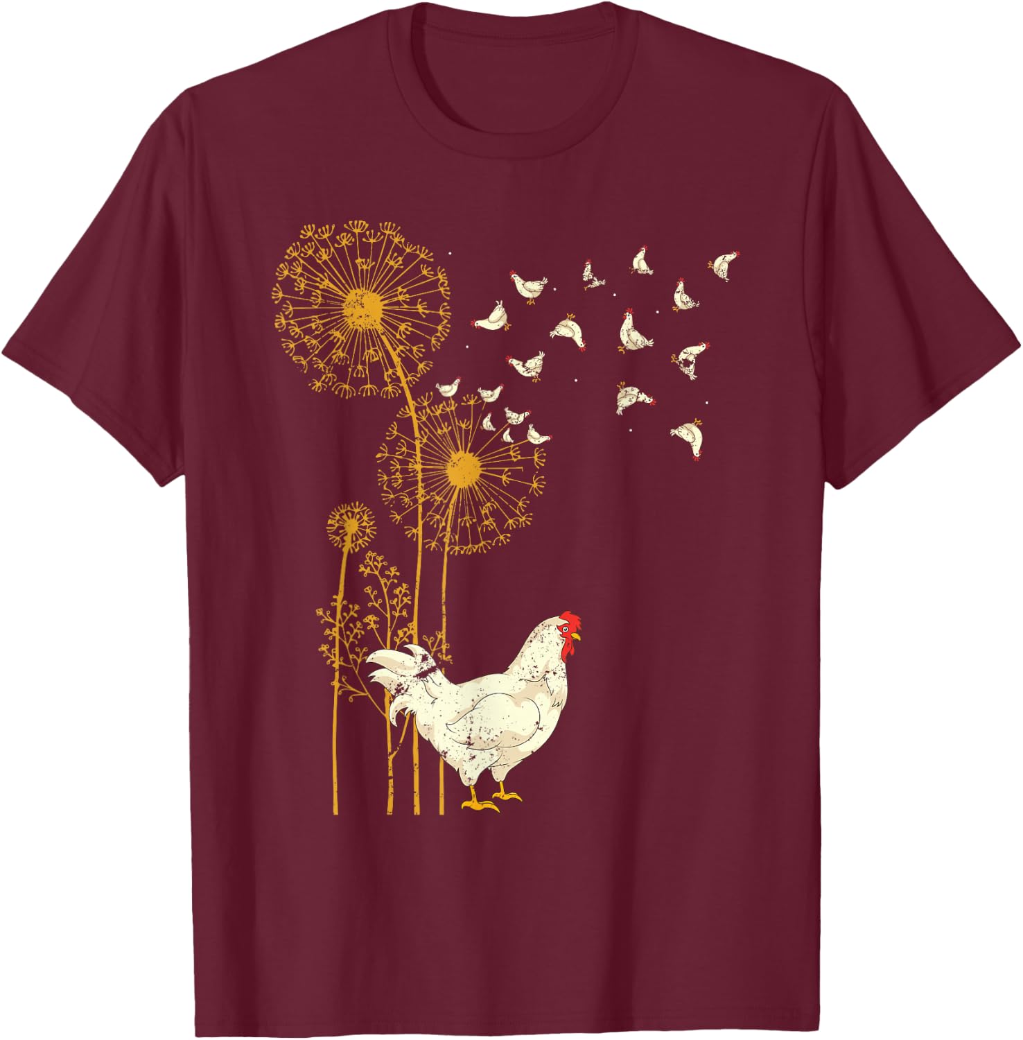Farmer Poultry Bird Flower Farm Animal Dandelion Chicken T-Shirt - T-Shirt | Maroon