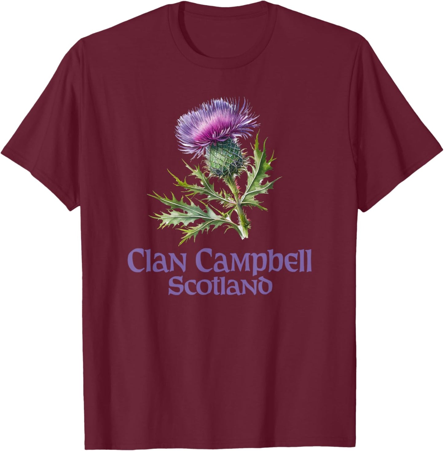 Utopia Sport Clan Campbell Shop Clan Campbell Scotland Watercolor Thistle T-Shirt - T-Shirt | Maroon