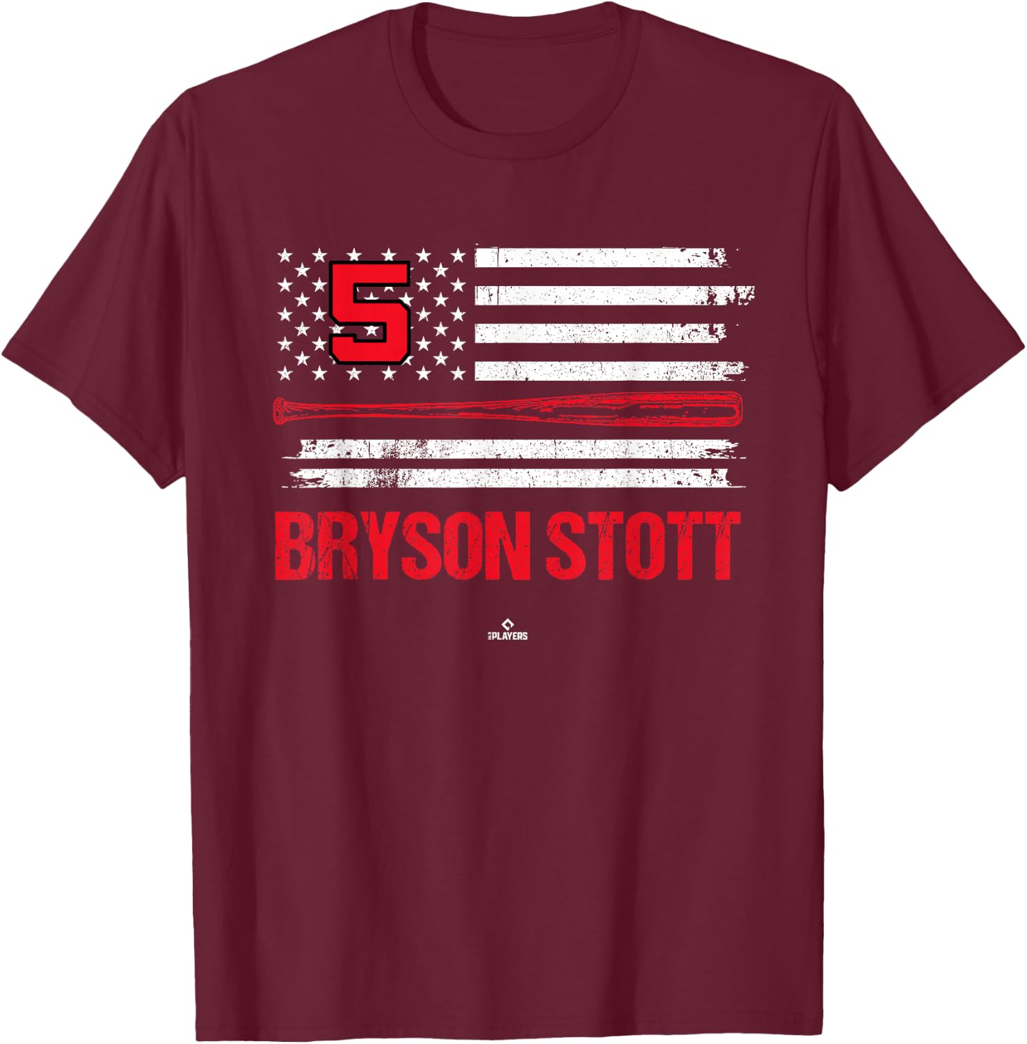 USA Flag Bat Bryson Stott Philadelphia Baseball MLBPA T-Shirt - T-Shirt | Maroon