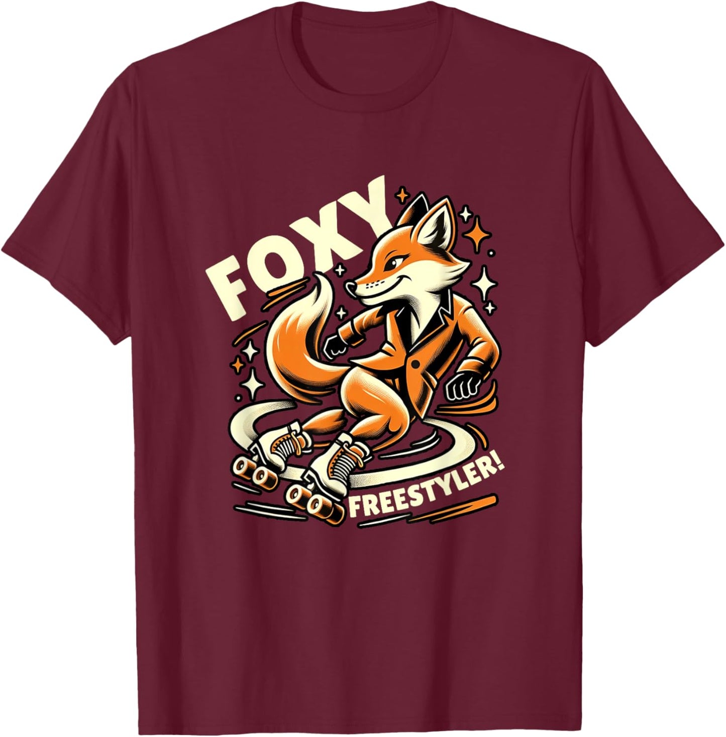 Foxy Freestyler Roller Skating Fox Retro Rollerblading T-Shirt - T-Shirt | Maroon