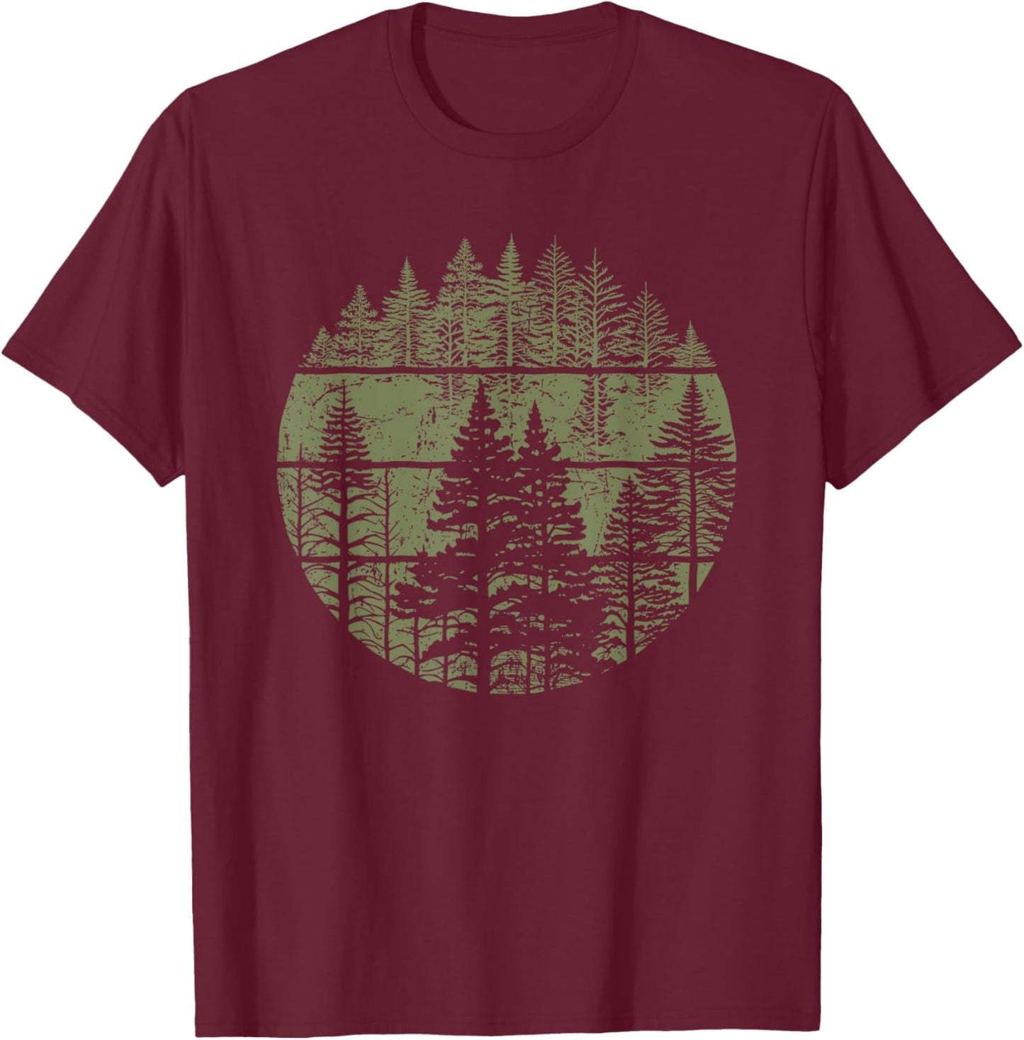 Retro Forest Trees Outdoors Nature Women Men Vintage Graphic T-Shirt - T-Shirt | Maroon