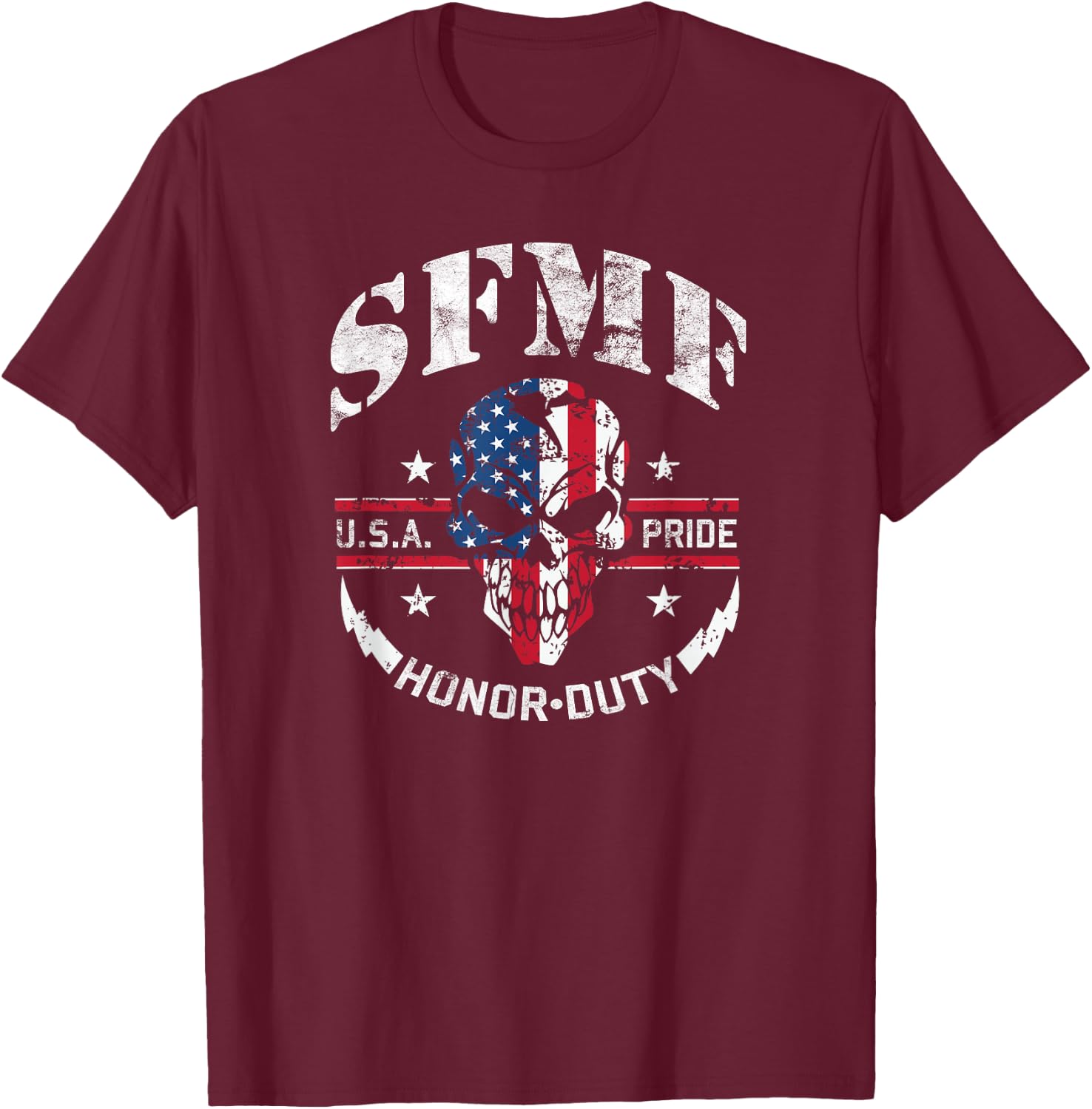 SFMF Skull USA Flag Military Weapon Guns America T-Shirt - T-Shirt | Maroon