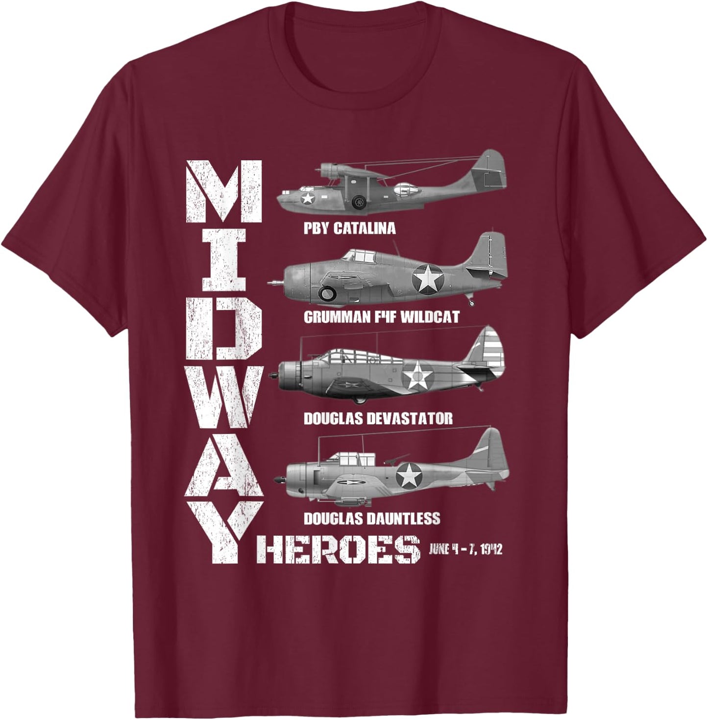 The Battle of Midway Plane Spotting American WW2 Planes T-Shirt - T-Shirt | Maroon