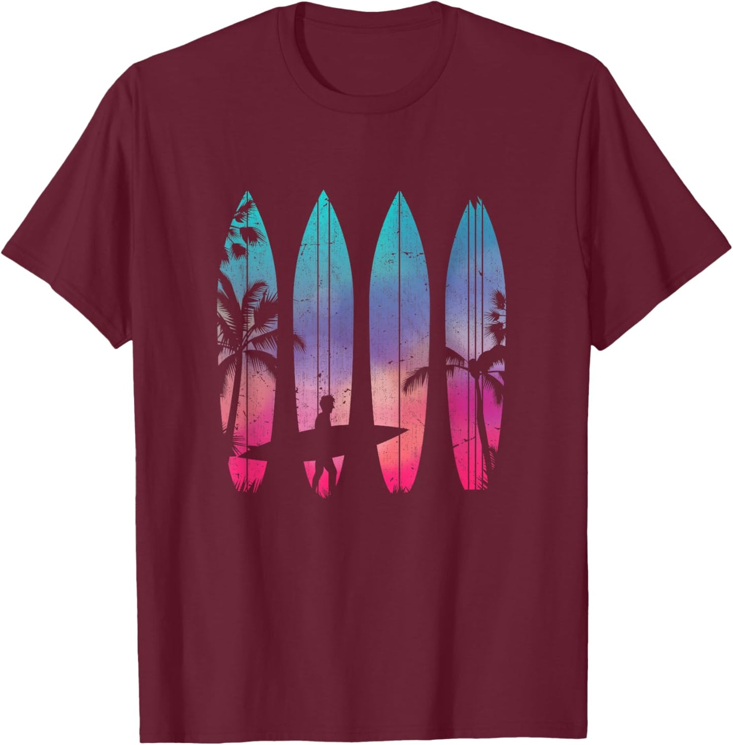 Tropical Beach Surf Surfboard Surfing Surfer Ocean Surfing T-Shirt - T-Shirt | Maroon