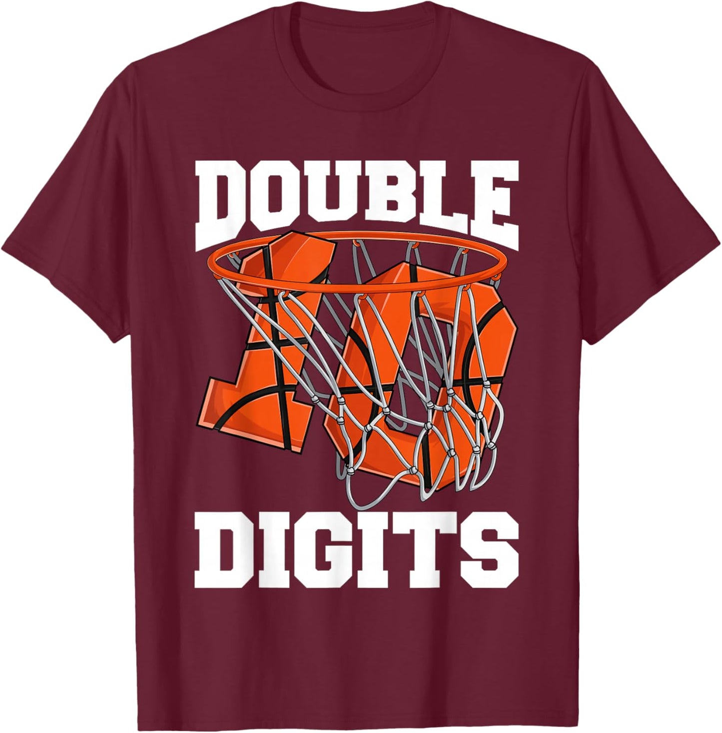 Basketball 10 Year Old Birthday Boy Shirt, Double Digits T-Shirt - T-Shirt | Maroon