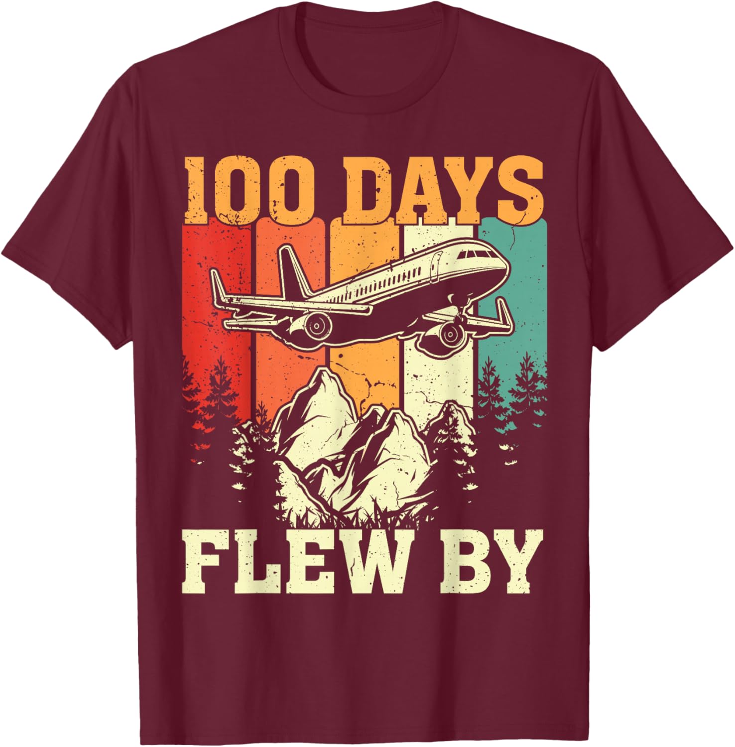 100 Days Just Flew By Airplane 100th Day Of School Teacher T-Shirt - T-Shirt | Maroon