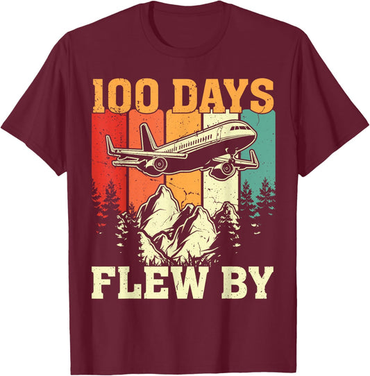 100 Days Just Flew By Airplane 100th Day Of School Teacher T-Shirt - T-Shirt | Maroon