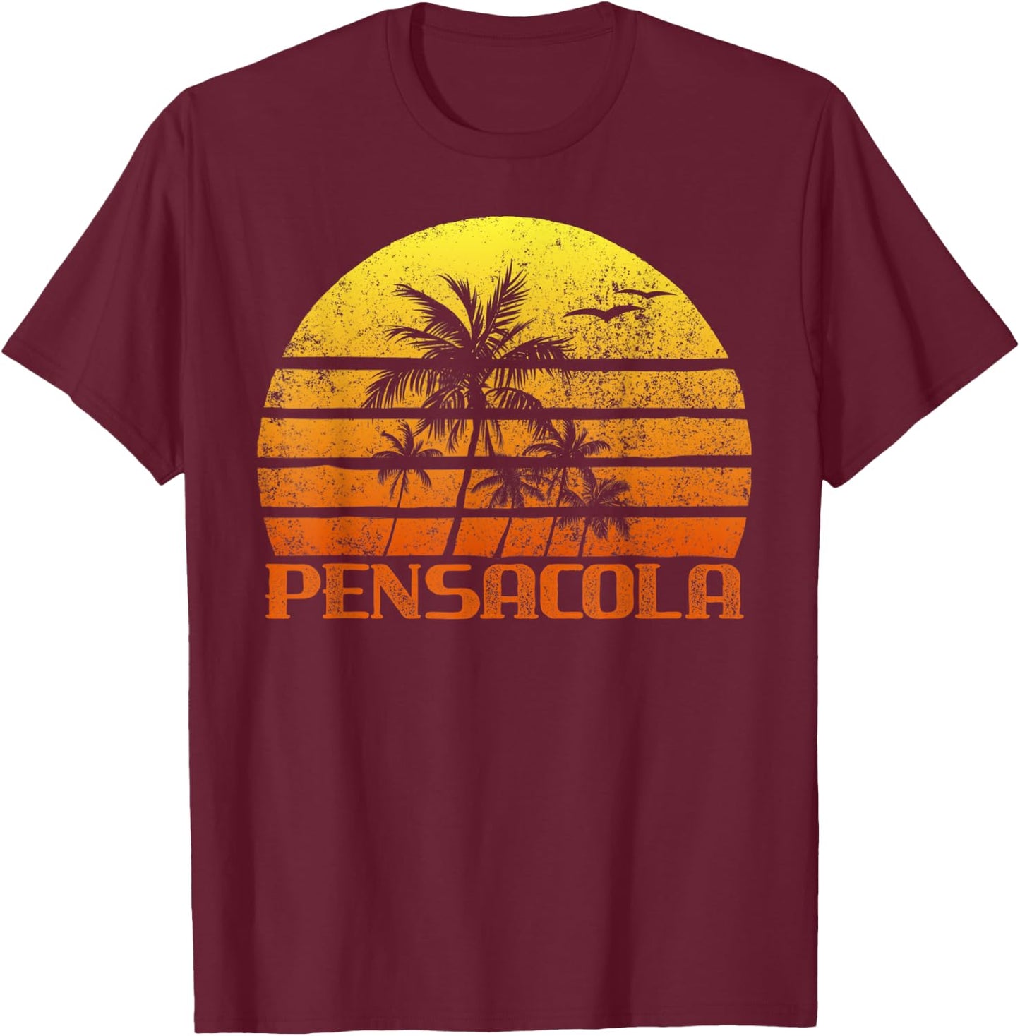 Vintage Retro Beach Vacation Pensacola FL Sunset Men Women T-Shirt - T-Shirt | Maroon